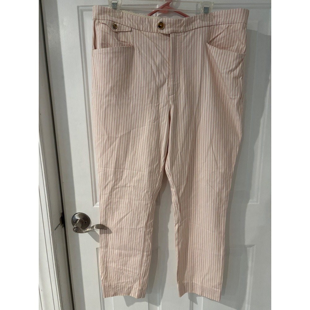 Anthropologie Essential Slim Cropped Pants Striped Pink Casual Size‎ 14